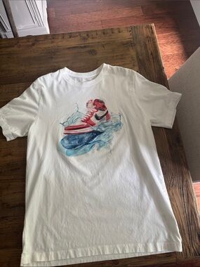 Nike White Short Sleeve Tee with Red and Blue  Air Jordan Sneaker Art